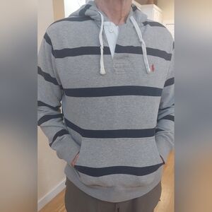 Ralph Lauren Vintage Gray and Navy Striped Rugby Hoodie